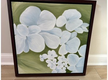 Painting Of White Flowers On Green Background In Black Frame