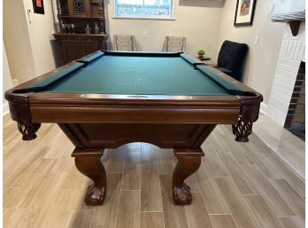 Antique Brunswick Danbury 8' Walnut Pool Table And Pool Cues/Rack