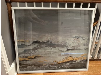 Reproduced Art #1 'Golden Rocks' By Patricia Pinto In White Frame (Signed: 'P.Pinto')