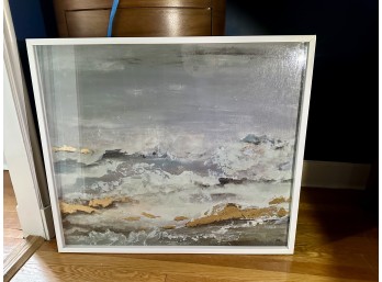 Reproduced Art #2 'Golden Rocks' By Patricia Pinto In White Frame (Signed: 'P.Pinto')