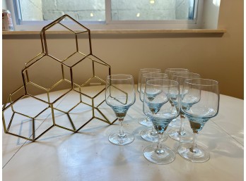 Honeycomb Wine Rack And 7 Wine Glasses (Sasaki Harmony Azure)