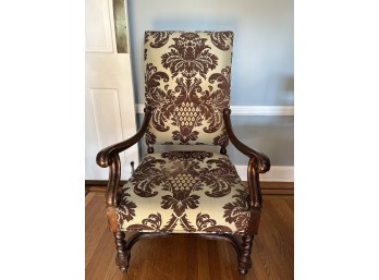 Antique Carved Wood French Louis XIV Style Armchair (Some Wear To The Upholstery)