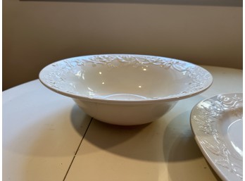 Embossed Turkey Design Serving Platter And Embossed Serving Bowl