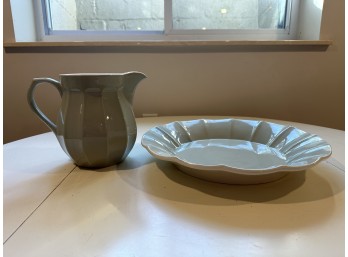 Ralph Lauren Pleated Platter And Pitcher In 'Boxwood Sage' Color
