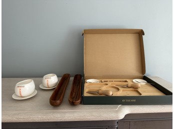 Collection Of Appetizer Items (Including 2 Max Brenner 'Hug Mugs,' Cheese Board With Compartments And Utensils)