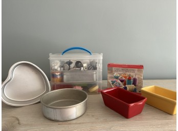 Collection Of Baking Items (Including Shaped Cake Pans, Decorating Tips, And Decorating Squeeze Bottles)