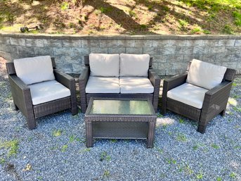 Hampton Bay Outdoor Wicker 4 Piece Patio Set With Cushions