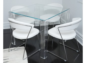 Lucite Square Table With 4 Modern Chairs