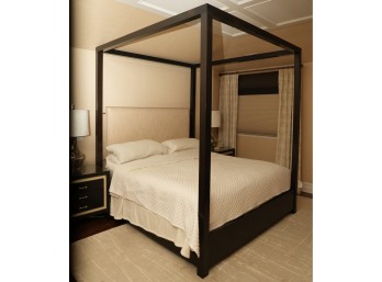 Contemporary Canopy Bed Including Fabric Headboard With Nailhead Trim