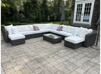 Brown Wicker Patio Sectional Sofa With Coffee Table