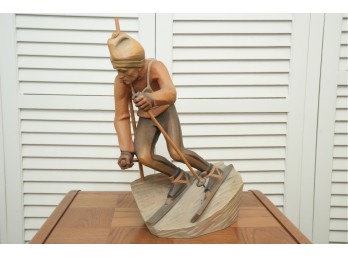 Carved Wooden Skier Figure