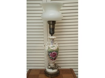 Porcelain Table Lamp With Hand-Painted Rose Decoration