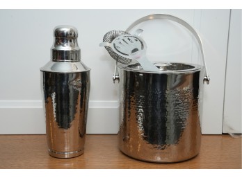 Hammered Metal Cocktail Shaker And Ice Bucket Set
