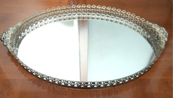 Oval Silverplate Gallery Tray With Pierced Rim