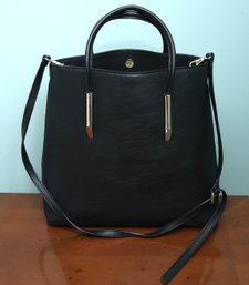 Black Leather Handbag With Shoulder Strap