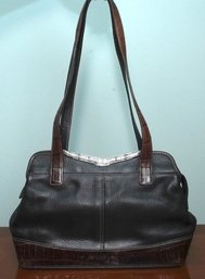 Brighton Black And Brown Leather Handbag With Metal Accent