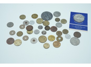 Assorted World Coins And 1970 Panama Five Balboas Coin