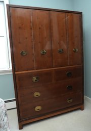 Mid-Century Style Armoire Cabinet With Brass Pulls