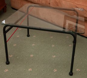Rectangular Glass-Top Coffee Table With Metal Frame