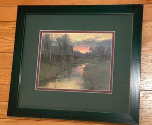 Framed Landscape Print Of River At Dusk