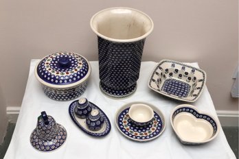 Assorted Blue And White Patterned Pottery Tableware