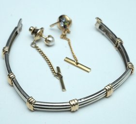 Two-Tone Metal Necklace And Earrings Set