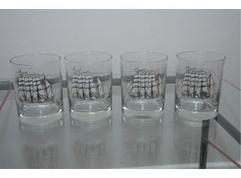 Set Of Four Nautical Motif Lowball Glasses