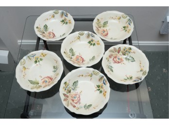 Set Of Six Floral Pattern Porcelain Dessert Bowls
