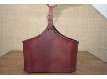 Reddish Brown Leather Magazine Holder With Adjustable Strap