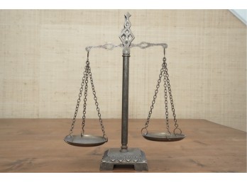 Ornate Decorative Metal Balance Scale With Two Hanging Pans