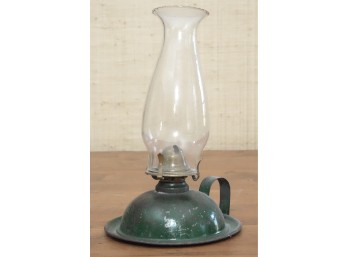 Vintage Dark Green Metal & Glass Oil Lamp