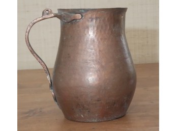 Hammered Copper Jug Pitcher With Curved Handle