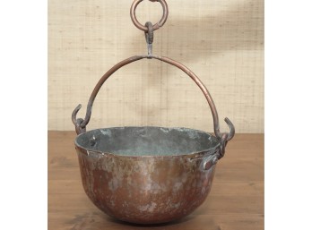 Antique Copper Pot With Hanging Handle