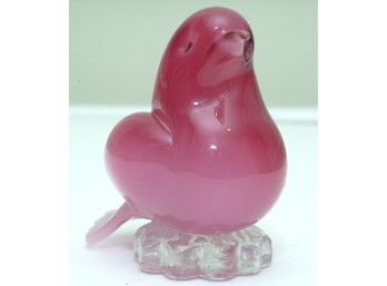 Vibrant Pink Art Glass Bird Figurine On Clear Textured Base