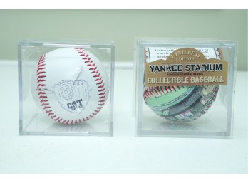 Pair Of Collectible Baseballs In Display Cases (Yankee Stadium & CGT Branded)