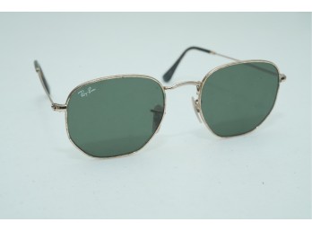 Ray-Ban Hexagonal Metal Frame Sunglasses With Green Lenses