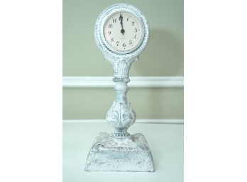Distressed White Ornate Pedestal Table Clock