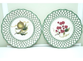 Pair Of Decorative Plates With Floral Centers