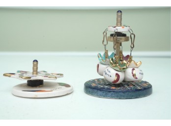 Set Of 2 Decorative Ceramic Dreidel & Multi-Dreidel Art Pieces