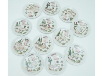 Set Of 11 Porcelain Decorative Cheese & Wine Appetizer Plates