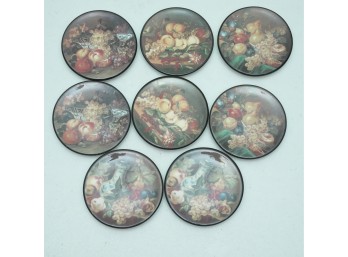 Set Of 8 Vintage Glossy Still Life Fruit Coasters