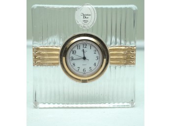 Christian Dior Crystal Desk Clock With Gold-Tone Accents And Fluted Design