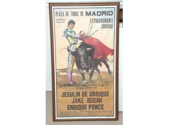 Vintage Framed Bullfight Poster Plaza De Toros De Madrid Jesulin De Ubrique