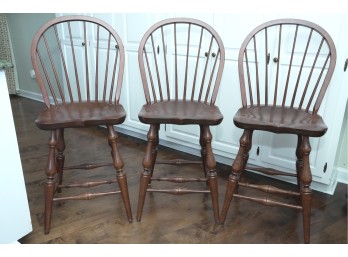 Three Wooden Windsor Style Spindle Back Stools