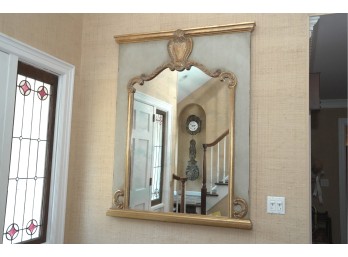 Ornate Gilded Baroque Style Arched Wall Mirror With Decorative Crest