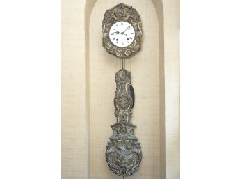 Ornate Antique Brass Wall Clock With Pendulum