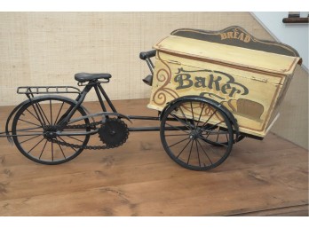 Decorative Baker's Bicycle Figurine With Painted Bread Cart