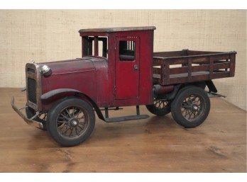 Vintage Style Red Metal & Wood Decorative Model Flatbed Truck