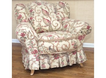 Upholstered Wingback Armchair With Pheasant & Floral Pattern