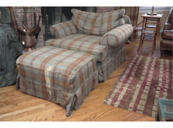 Plaid Upholstered Armchair And Ottoman Set